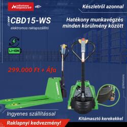 HANGCHA CBD15-WS 1.5 t teherbírású Li-ion elektromos raklapszállító + válaszható kitámasztó kerekes kivitel, INGYENES SZÁLLÍTÁSSAL