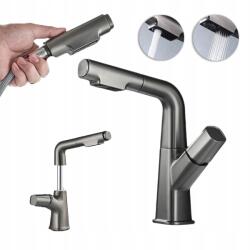  Álló Mosdó Csaptelep Kihúzható Forgatható Kifolyócső Szürke (BATERIA UMYWALKOWA STOJĄCA)