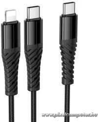  Cable 2in1 USB C to USB C+Lightnig Hoco 1 m X123 black (6942007663588)
