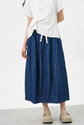 Shopika Fusta midi din denim subtire bleumarin cu talie elastica si snur Talie unica