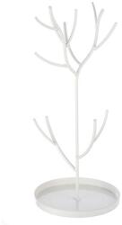  Hófehér színű fa formájú fém ékszertartó állvány tálcával - 27 cm