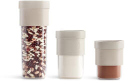 Lékué Flip Storage Food Container Set 3 darabos bővíthető élelmiszertároló szett, 1.6L/0.85L, műanyag, áttetsző/bézs