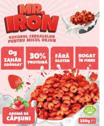 Mr. Iron Cereale cu 30% proteina fara zahar low-carb gluten free si vegane Capsuni si Mar, 250g, Mr. Iron