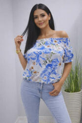  Csinos vállán és ujján gumírozott levél és virágmintás felső (kék-bézs) (252980)