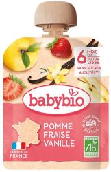 Babybio Био плодов мус Babybio - Ябълка, ягоди и ванилия, 6 м+, 90 g (3288131540009) - ozone