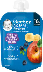 Nestle Плодово пюре Nestle Gerber - Пауч с ябълка, боровинка и банан, 6 m+, 80 g (12513277) - ozone