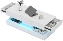 HomCom Nappali dohányzóasztal fiókokkal és LED lámpákkal, Modern kanapéasztal nyitott polccal, Fehér (83B-331V90WT)