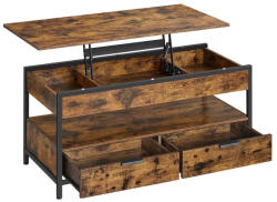 VASAGLE Dohányzóasztal, emelhető asztallappal, rejtett tárolóval, rusztikus barna, 100x50x48cm (LCT209K01)