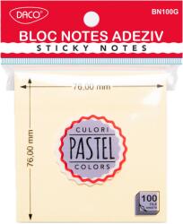 Daco Bloc notes adeziv Daco BN100G, 76×76 mm, Galben pastel (BN100G)