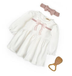 BabyCosy Set rochita cu bentita, Bow, BabyCosy, 100%bumbac organic, Powder, Diverse marimi (BC-CSY8162-18)
