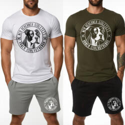  Nem vérebnek született, hanem családtagnak - Amstaff férfi póló (fehér, army) + rövidnadrág (szürke, fekete)