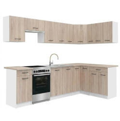 Leziter Praktik 330 sarok konyhabútor fehér korpusz, sonoma tölgy front (PRS330FHST) - homelux