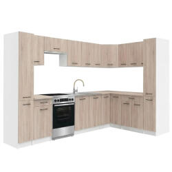 Leziter Praktik 390 sarok konyhabútor fehér korpusz, sonoma tölgy front (PRS390FHST) - homelux