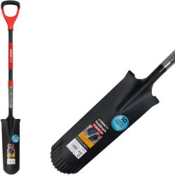 Strend Pro Premium Ásó, Strend Pro Premium RedShark, 128 cm, keskeny fej, fekete/piros, acél fej, üvegszálas nyél, D markolat, fogazott él, bordázott, csatornázó (TC2110433)