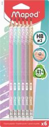 Maped Grafitceruza radírral, HB, háromszögletű, MAPED BlackPeps Glitter Deco, vegyes pasztell színek 6DB/BLISZTER (851803)