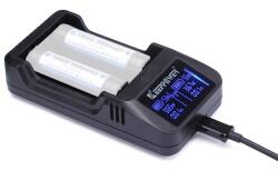 KeepPower LCD akkutöltő Li-ion 10440 / 14500 / 16340 / 16650 / 18350 / 18500 / 18650 / 26650 / CR123 cellákhoz Power bank funkcióval (CHARGERL2PLUS)