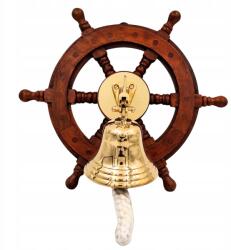 Giftdeco Hajó harang sárgaréz kormánykerék felakasztható tengerész dekoráció (NC2356A)