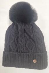  Női copfos sapka pomponnal, fekete Uni (00694-1-2-1)