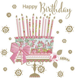  Happy Birthday Cake on Gold Stand szalvéta 20 db-os 33x33 cm (PKK057227) - aprotalpak