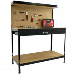 GardenLine Fém Munkaasztal Fiókkal 120 x 60 x 150 CM 12 Akasztó (GWI3601)