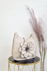  Válltáska virággal, krémszínű Uni (00726-1-4-1)