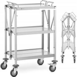 Royal Catering Összecsukható pincérkocsi vendéglátóipari rozsdamentes acél 3 polc 90kg-ig (10012723)