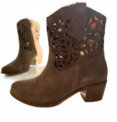 Lewski 3404 velúrbőr bokacsizma áttört taupe 37-es (3404)