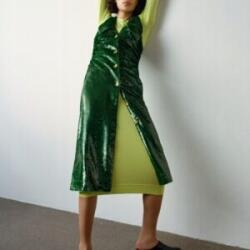 Ganni ruha Sequin Green Dress 36 S