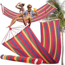 VERK GROUP Kerti függőágy, megerősített, csíkos, színes fa hintával 200 x 80 (01284_CC)