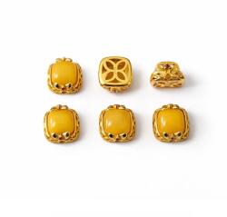  Charm Ambra 10x10x5 mm Argint 925 Aurit - 1 Buc
