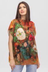 Shopika Summer Bluza de vara tip poncho din matase cu imprimeu floral pictural Talie unica