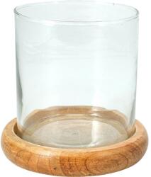  Gyertyatartó Fa, Üveg 120X120Mm, Natúr, Átlátszó