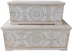 AdTrend Set 2 banci cu spatiu depozitare lemn natur alb 59 x 24 x 25 cm, 74 x 38 x 31 cm (101062)