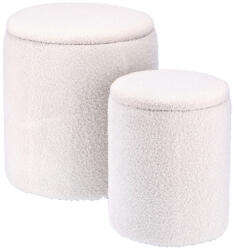 AdTrend Set 2 tabureti cu spatiu depozitare textil alb buclat 32 x 37 cm, 39 x 44 cm (104687)