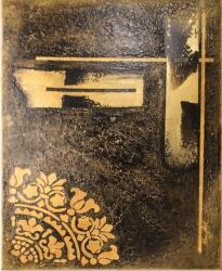 Casa Deco Logistics Tablou decorativ în relief L 40cm x H 50cm „Abstract Gold Harmony- design modern 3D, realizat manual - negru/auriu