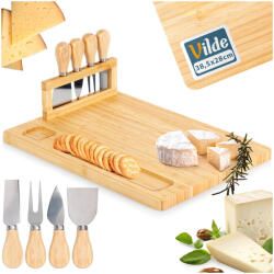 Vilde Set platou din bambus pentru servirea brânzeturilor Vilde - include 4 cuțite din inox, design elegant (139753) Tocator