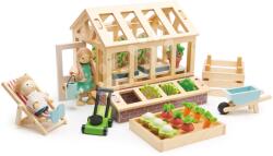 Tender Leaf Fa üvegház Greenhouse and Garden Set Tender Leaf House nyitható tetőszerkezettel 9 fajta zöldséggel játékbabának (TL8371)