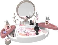 Smoby Pipere asztal állítható tükörrel My Beauty Studio Smoby elfordítható polcok tárolókkal fa formájú akasztókkal ékszerekre és 15 kiegészítővel (SM320258)