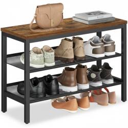 VASAGLE 3 szintes cipőtartó pad emelt peremmel, ipari stílusban, rusztikus barna (LSB070KD02) - vasbutor