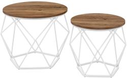 VASAGLE Kerek dohányzóasztalok, 2 db asztal, levehető asztallap, barna és fehér (LET040K41)