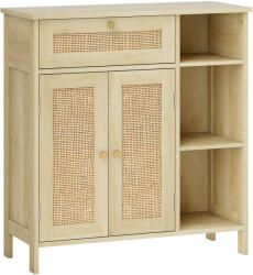 HOMCOM Bufet, mobilier de depozitare, 2 uși din ratan, sertar, nișe deschise, polițe reglabile, 75x30x79, 5cm, lemn natural | Aosom Romania (838-586V00ND) Bufet