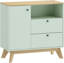 HOMCOM Bufet pentru living, mobilier de depozitare cu ușă, 2 sertare, compartiment deschis și raft reglabil, verde deschis și stejar | Aosom Romania (83B-753V00LN) Bufet