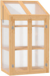 Outsunny Mini-seră, seră mică cu structură din lemn, ferestre și ușă dublă, 3 rafturi, 70L x 50L x 120Î cm, maro | Aosom Romania (845-672BN)