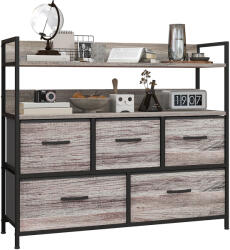 HOMCOM Mobilier de depozitare stil industrial comoda 5 sertare din material textil pliabile și detașabile și rafturi - 98l x 29P x 85H cm | Aosom Romania (831-762V00GY) Comoda