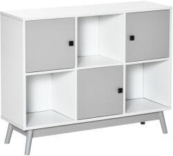 HOMCOM Bufet, mobilier de depozitare cu 3 uși și 3 compartimente deschise, picioare din lemn de pin, 96x30x75cm, alb și gri | Aosom Romania (838-186GY) Bufet