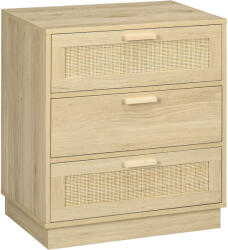 HOMCOM Comoda design boem din ratan cu 3 sertare, mobilier de depozitare pentru living, hol, intrare, lemn natural | Aosom Romania (831-665V00ND) Comoda