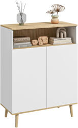 HOMCOM Mobilier de depozitare bufet pe picior scandinav dulap 2 uși cu raft interior alb și aspect lemn | Aosom Romania (838-421V00WT) Bufet