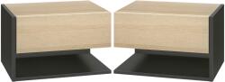 HOMCOM Set de 2 Noptiere suspendate - Set de 2 Noptiere - sertar Culisant, etajera, Bicolore Aspect stejar Negru | Aosom Romania (831-339V00BK)