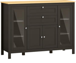 HOMCOM Bufet mobilier de depozitare 1 dulap cu uși duble 2 dulapuri cu uși din sticlă 2 sertare raft reglabil 120x40x90cm negru | Aosom Romania (835-433BK) Bufet