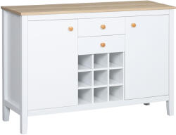 HOMCOM Bufet mobilier de depozitare cu 2 sertare, 2 uși rafturi reglabile și suport pentru sticle pentru 9 sticle, alb | Aosom Romania (835-712V82WT) Bufet